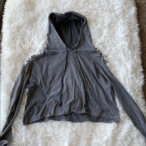 gray cold shoulder hoodie